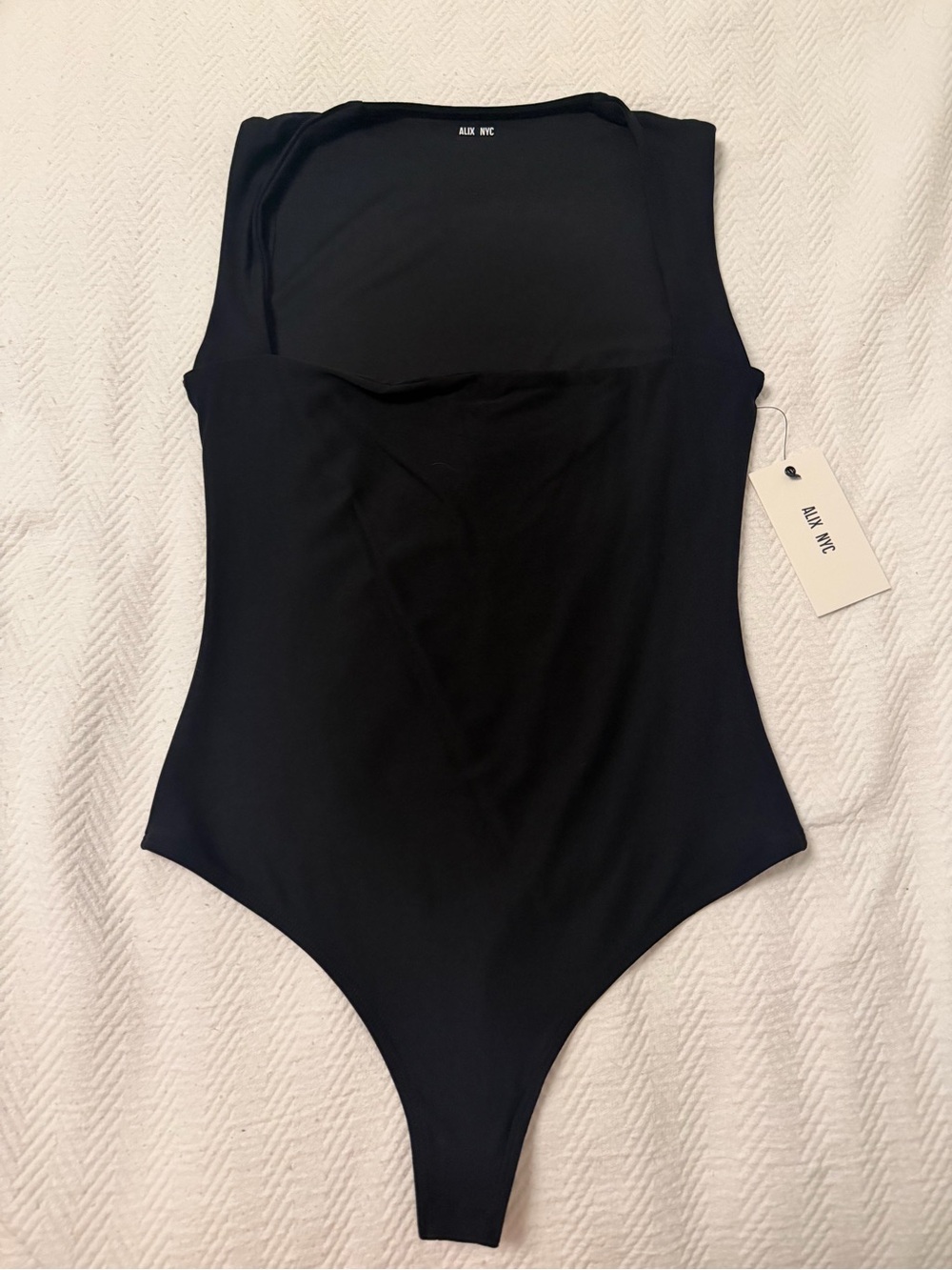 NWT ALIX NYC Size Medium Black Sleeveless Square-Neck Thong Bodysuit